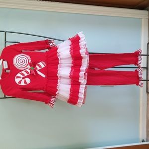 Holiday ruffle dress and legging set